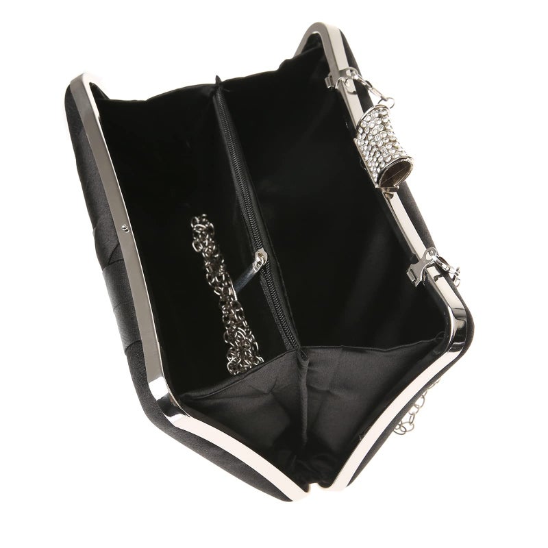DA BODAN Fashion Womens Jane Satin Diamante Clutch Rhinestone Evening Bridal Prom Party Handbag Crossbody Purse Chain Bag - Image 5